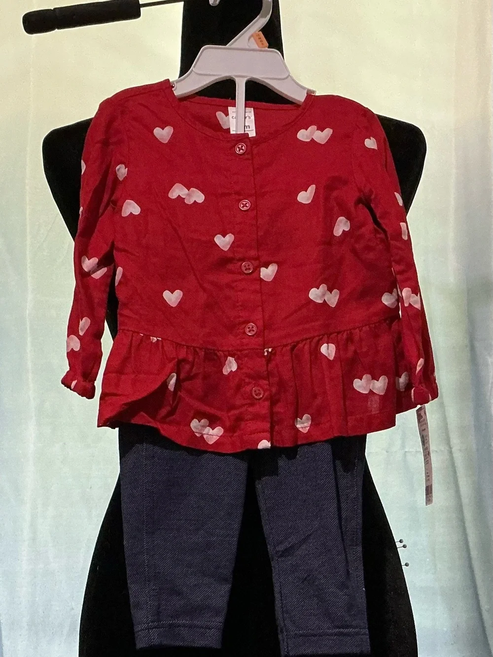 Carter's Red and White Heart Print Top with Navy Leggings Set
